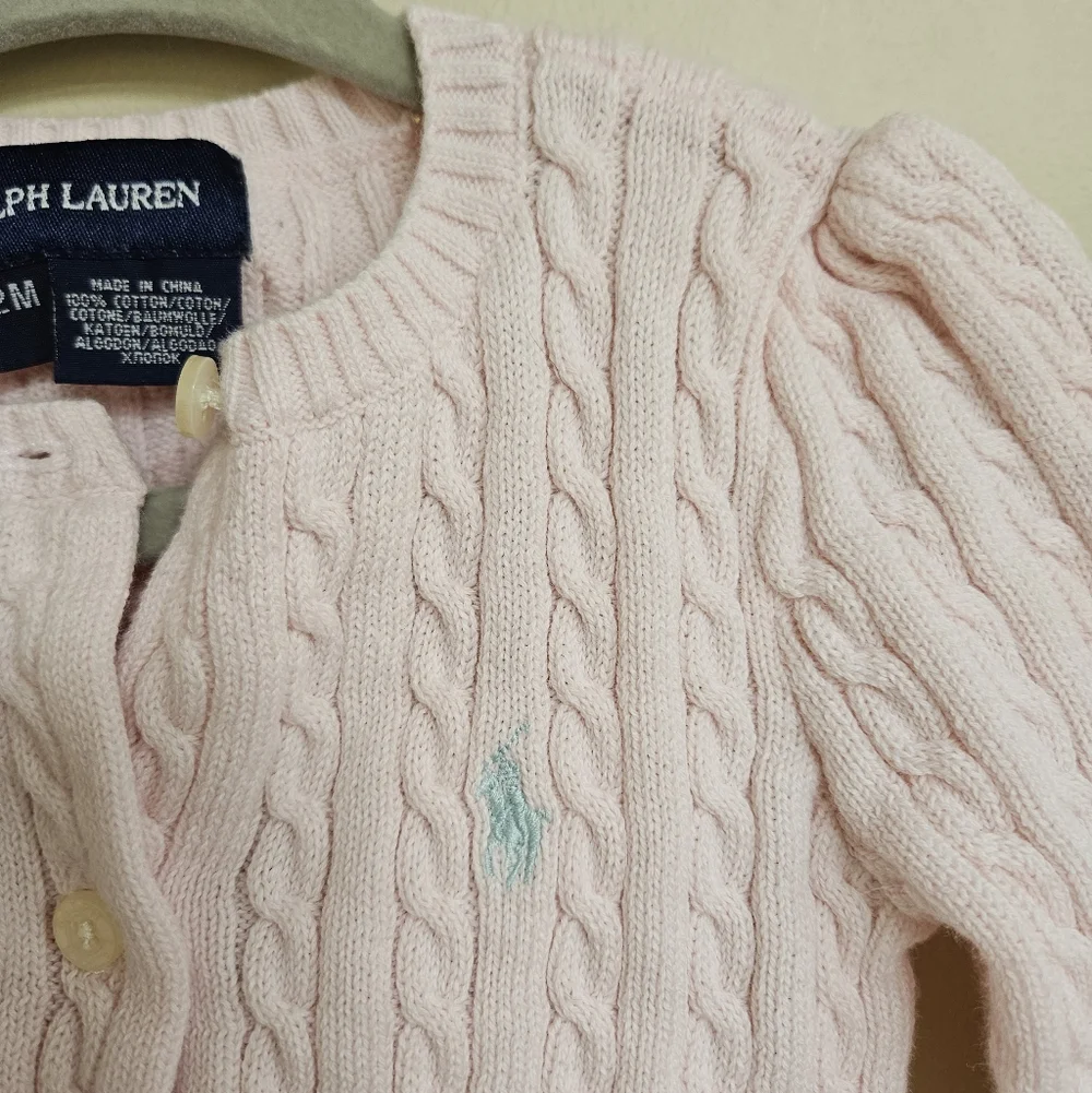 Ralph Lauren Baby Girl Mini Cable-Knit Hint of Pink Cardigan 12M